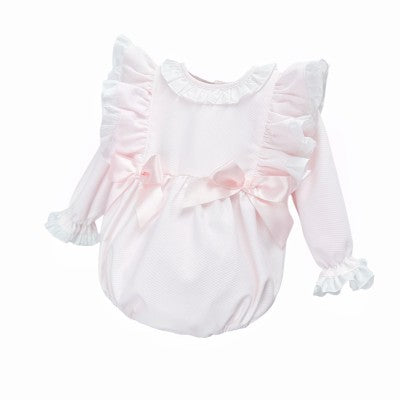 BABY PINK FRILLY SHOULDER LONG SLEEVE ROMPER