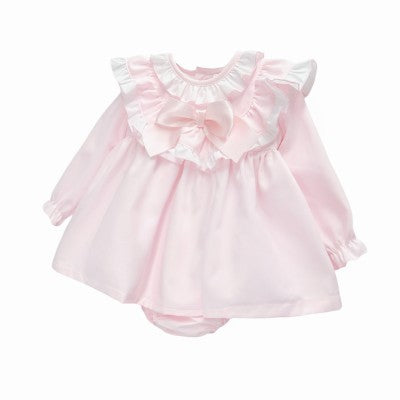 BABY PINK LONG SLEEVE FRILLY DRESS WITH PANTS