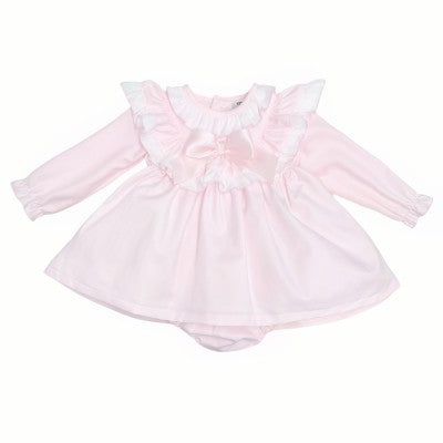 BABY PINK LONG SLEEVE FRILLY DRESS WITH PANTS