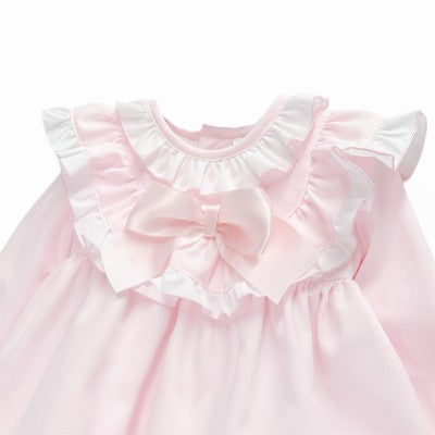 BABY PINK LONG SLEEVE FRILLY DRESS WITH PANTS