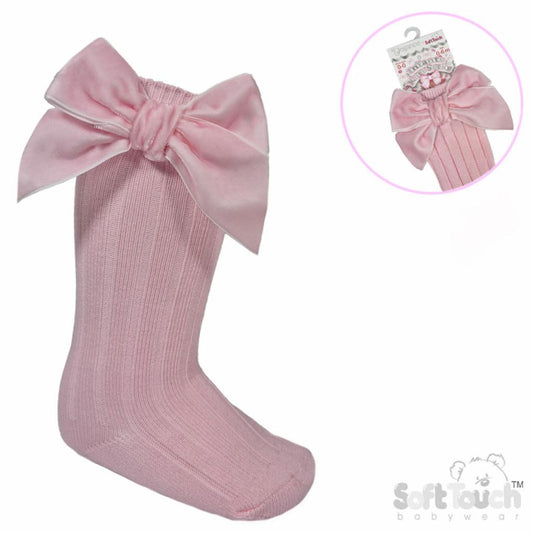 PINK VELVET BOW SOCKS