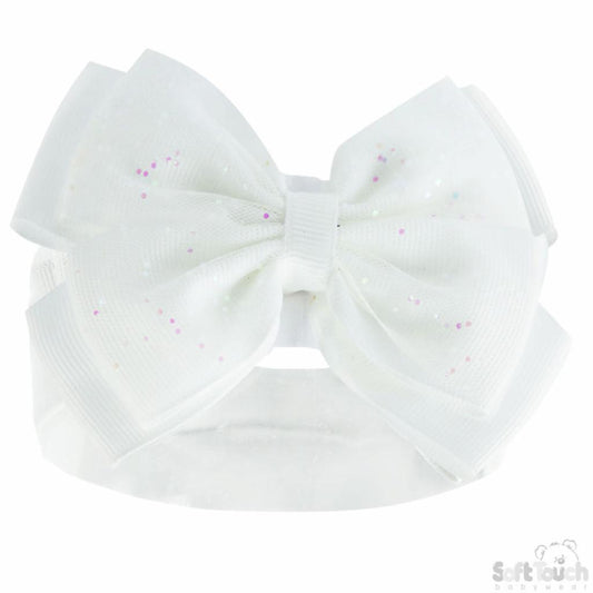 White Glitter Bow Hairband