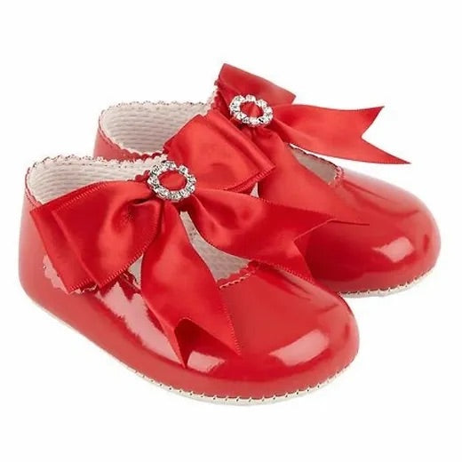 RED PATENT SOFT SOLE BOW SHOES