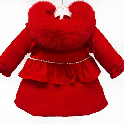 RED FUR PUFFER COAT