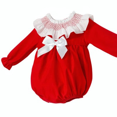 RED SMOCKED COLLAR ROMPER