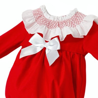 RED SMOCKED COLLAR ROMPER