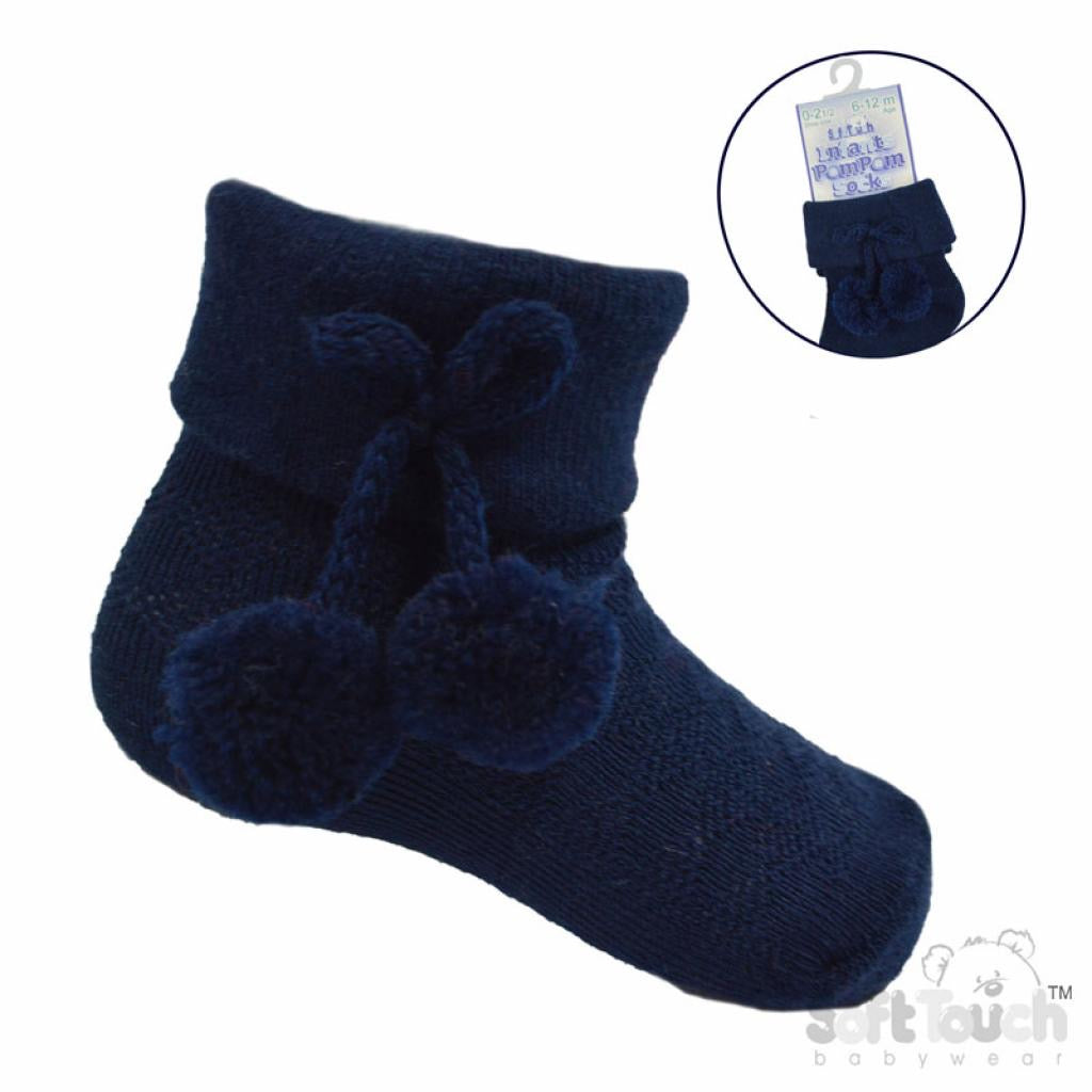 NAVY ANKLE POM SOCKS