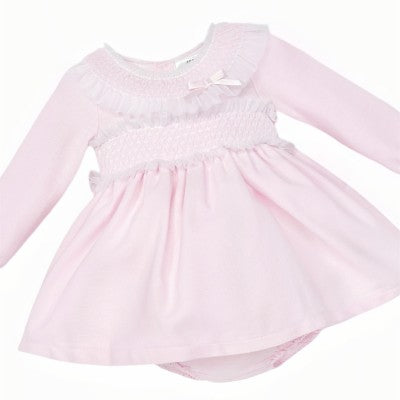 PINK SMOCK PUFF DRESS