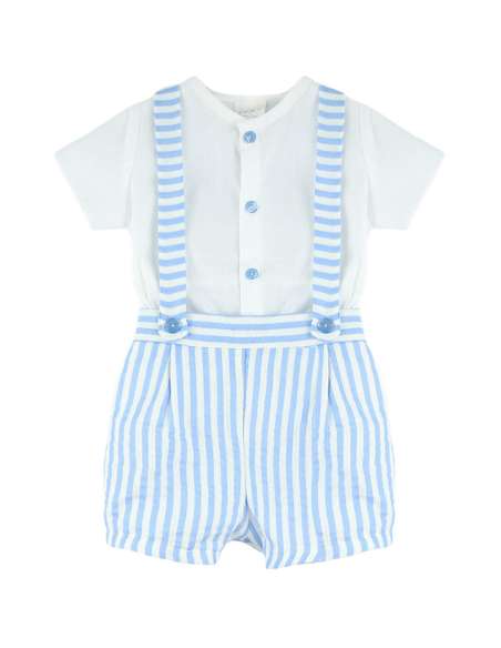 BLUE STRIPE DUNGAREE AND SHIRT SET BY BABY FERR