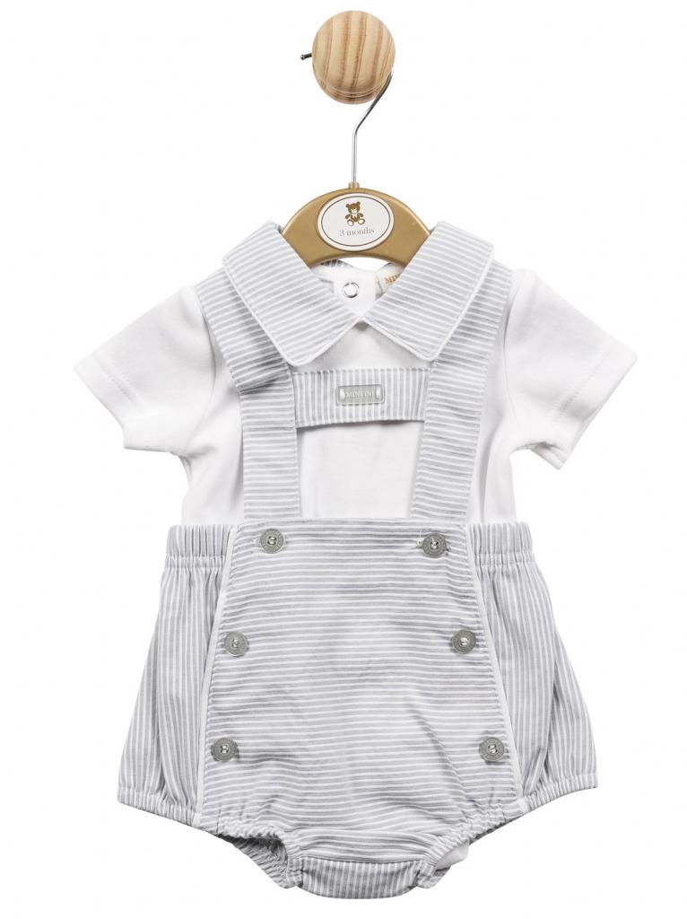 GREY H-BAR STRIPPED DUNGAREES WITH WHITE POLO