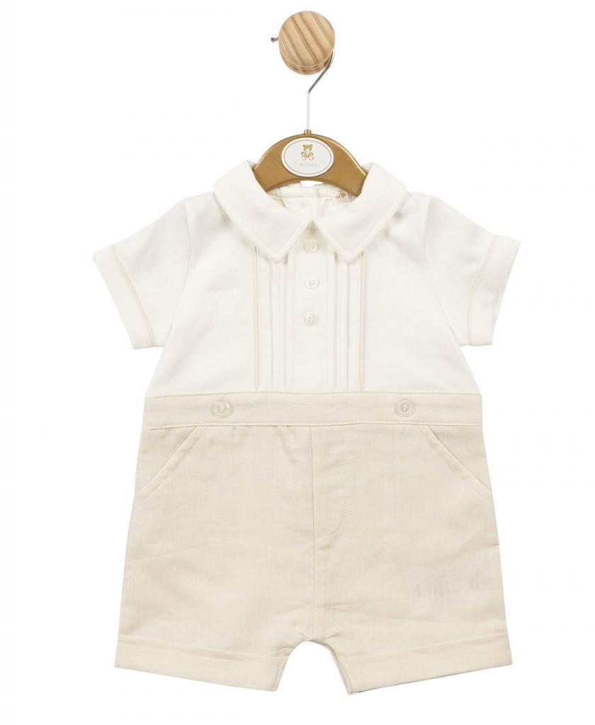 LINEN PLEATED ROMPER IN BEIGE BY MINTINI