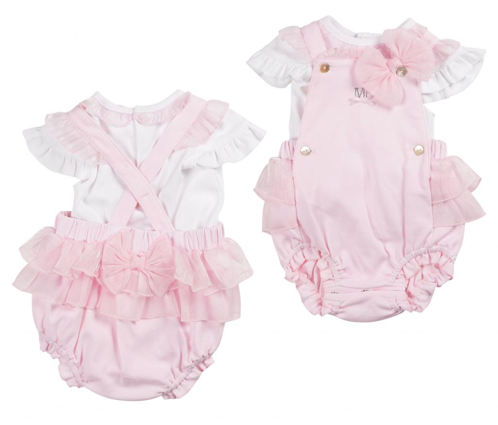 MINTINI PINK ORGANZA BOW DUNGAREE SET