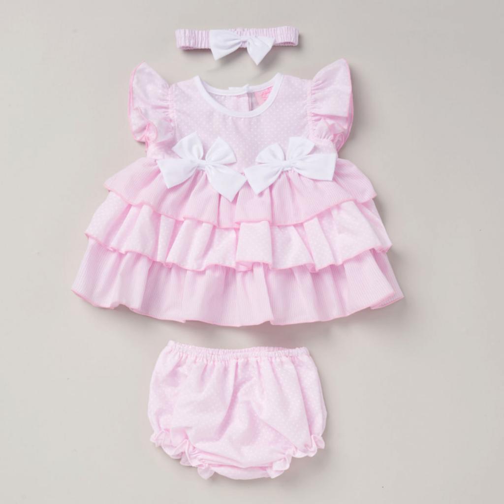 PINK POLKA DOTS AND STRIPS DRESS SET