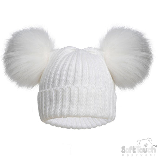 WHITE DOUBLE POM POM HAT