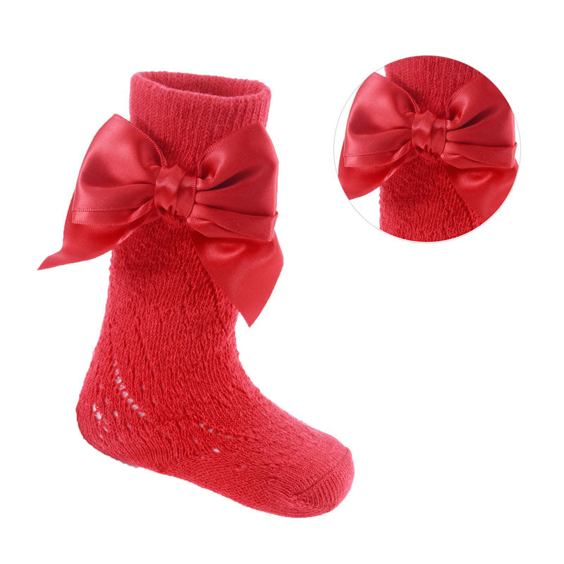 RED PERELINE BOW KNEE HIGHS