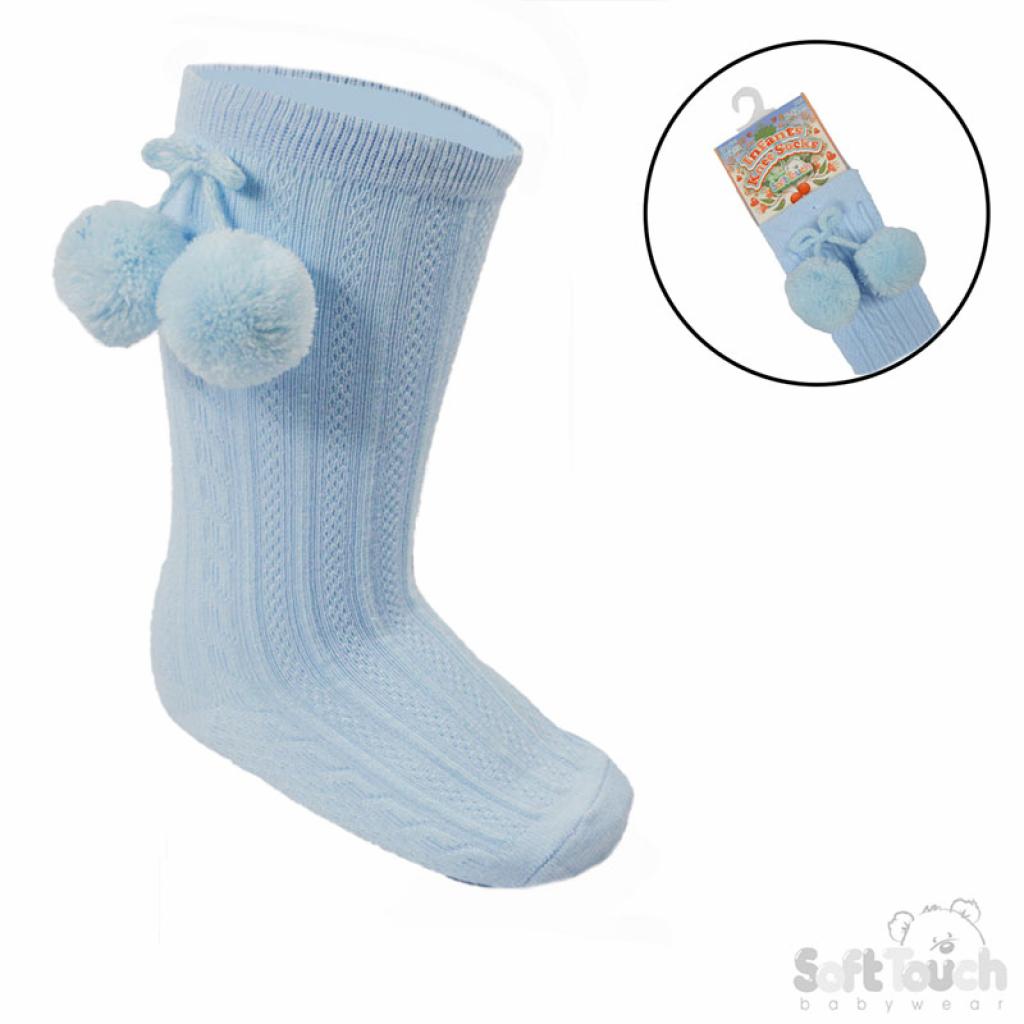 BLUE POM POM KNEE HIGHS