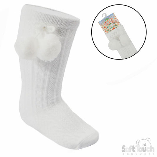 WHITE POM POM KNEE HIGHS