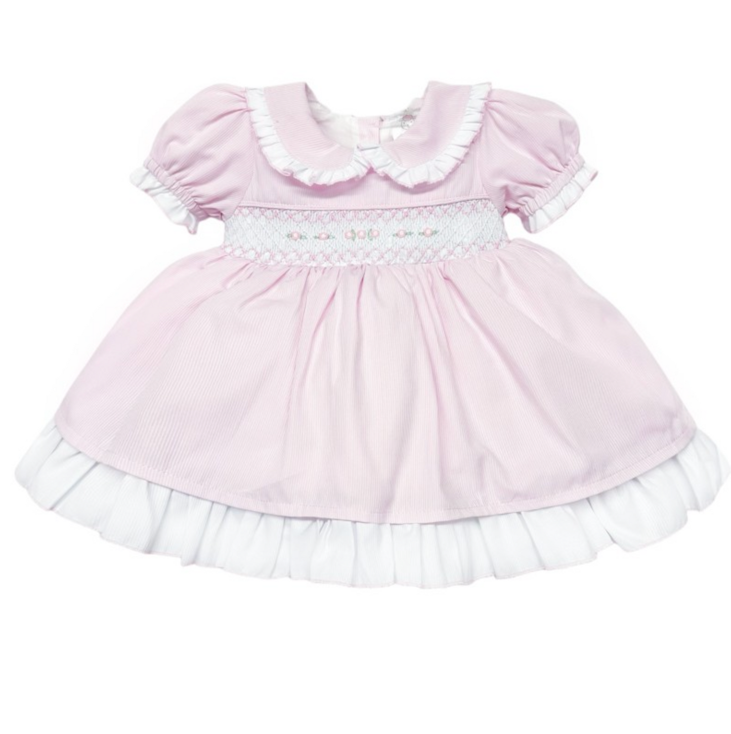 PRETTY PINK FLORAL HAND SMOCKED PUFF BALL DRESS