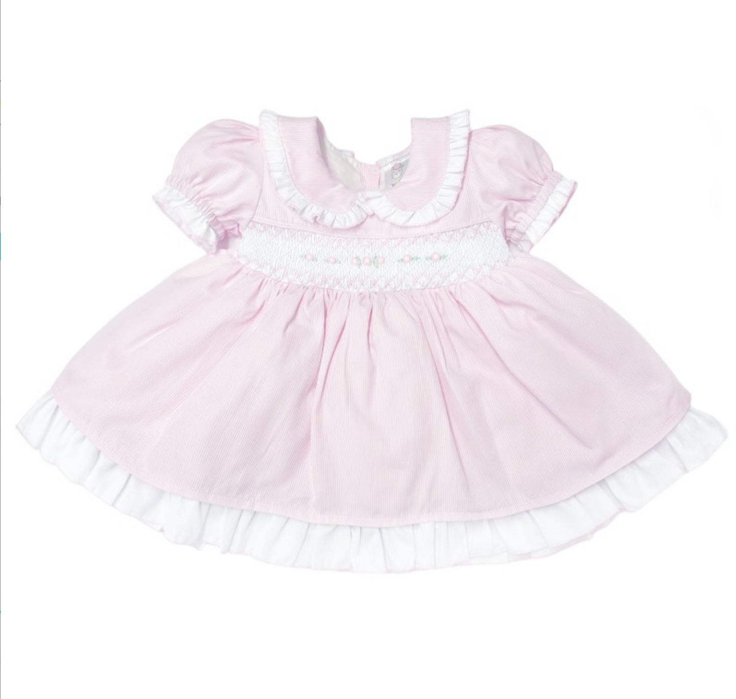 PRETTY PINK FLORAL HAND SMOCKED PUFF BALL DRESS