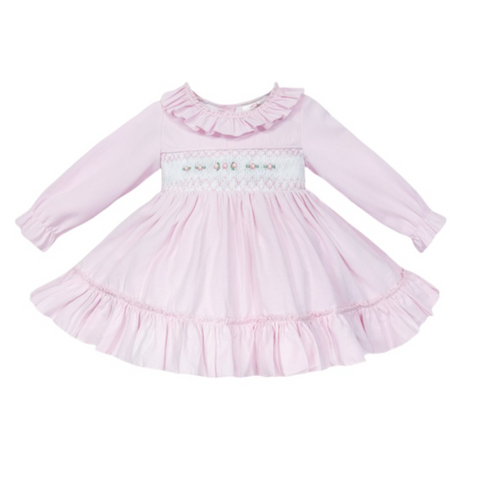 BABY PINK HAND SMOCKED FLORAL PRINCESS DRESS