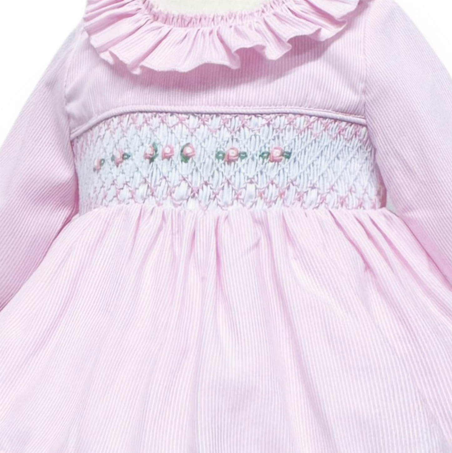 BABY PINK HAND SMOCKED FLORAL PRINCESS DRESS