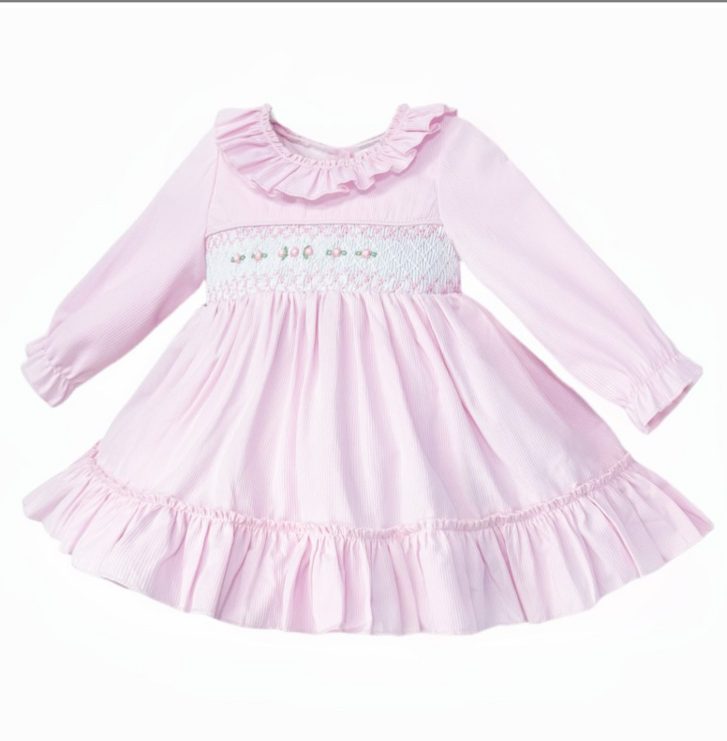 BABY PINK HAND SMOCKED FLORAL PRINCESS DRESS