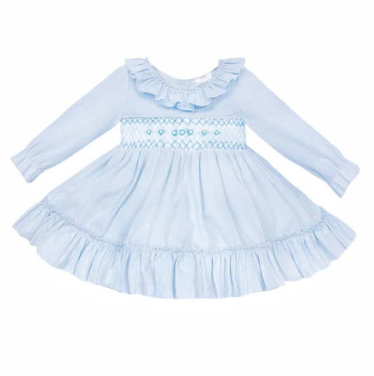 BABY BLUE HAND SMOCKED FLORAL PRINCESS DRESS