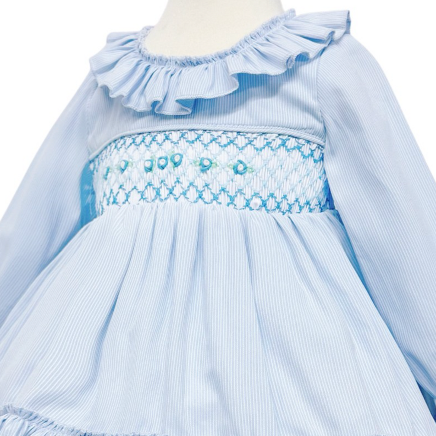 BABY BLUE HAND SMOCKED FLORAL PRINCESS DRESS