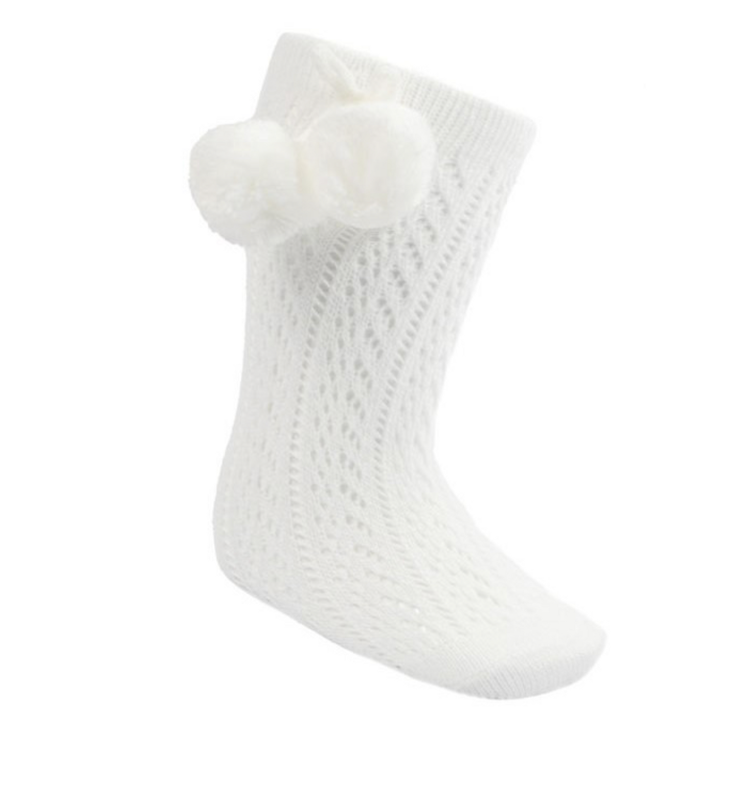 WHITE PERELINE POM KNEE HIGHS