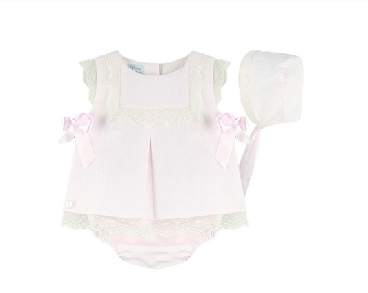 DULCE DE FRESA BOW DRESS AND BONNET