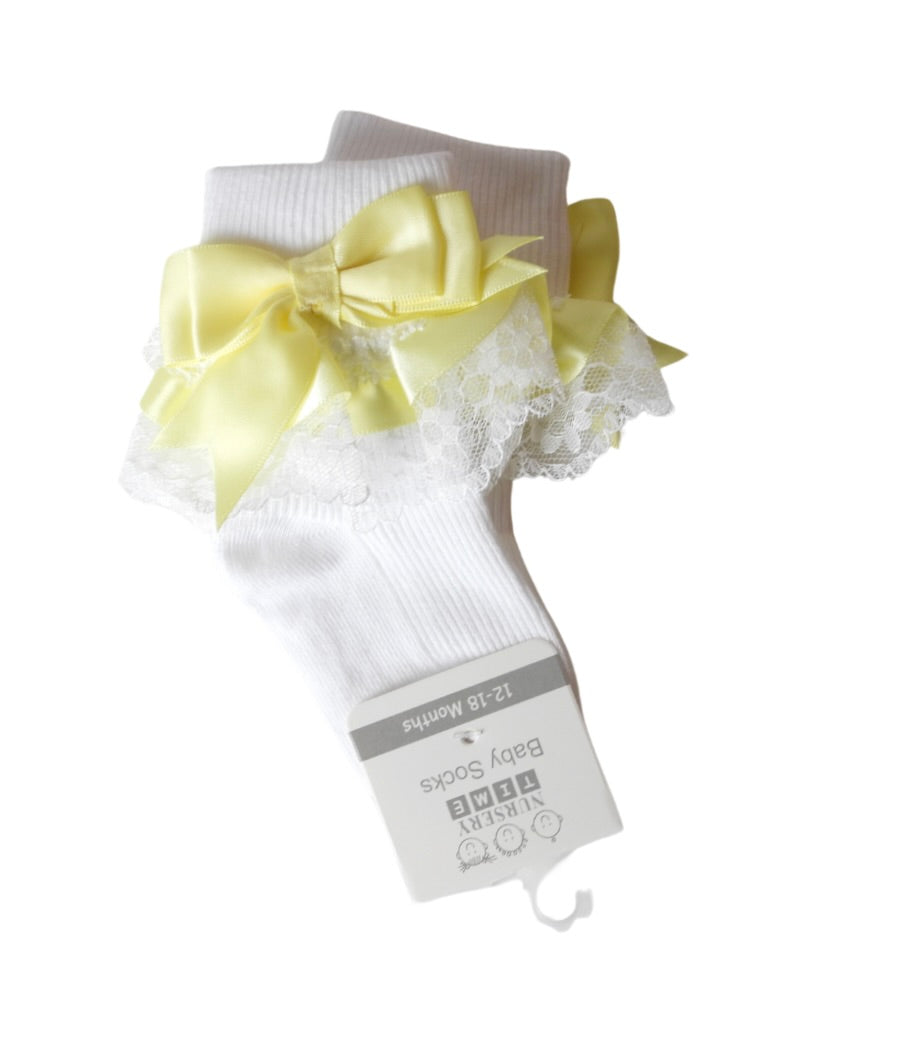 White and Lemon Frilly Socks